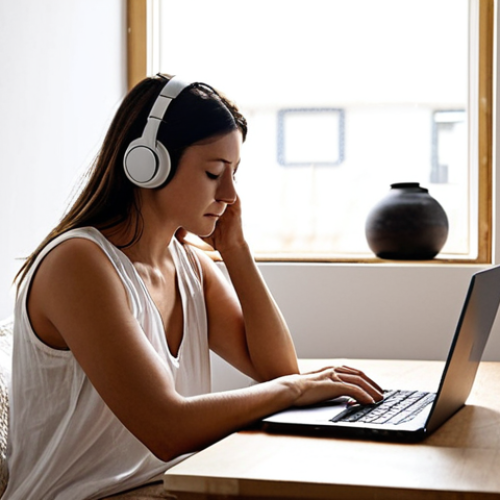 Integrating Sound Healing into a Hectic Routine**
    A modern individual, in their 30s or 40s, sits in a calm, uncluttered corner of a Scandinavian-style home or a quiet, minimalist office space. They are wearing over-ear headphones, eyes gently closed, a serene expression on their face. Soft, natural light streams in from a window, highlighting a sense of peace amidst implied daily responsibilities (e.g., a laptop subtly present but closed). The overall atmosphere is one of focused tranquility, a brief but powerful moment of self-care and mental recalibration in a busy schedule. Emphasize quiet clarity and a gentle, restorative aura.

2.  **Prompt for